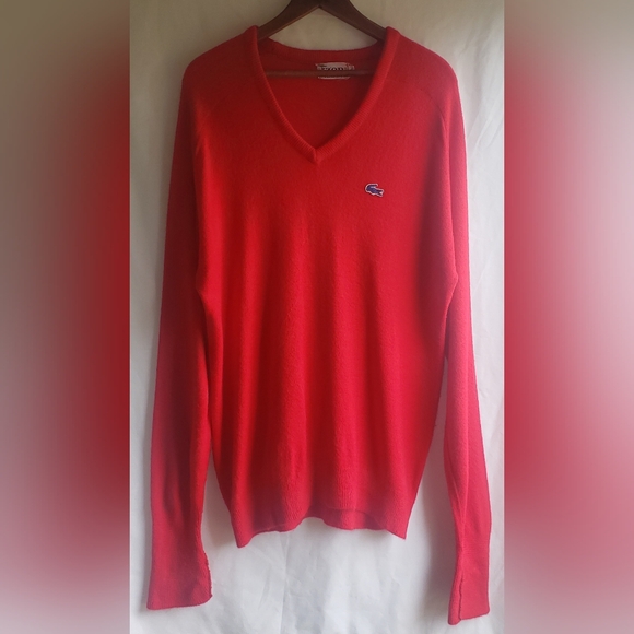 IZOD Lacoste Vintage Orlon Acrylic Sweater Red V Neck Mens Large - Picture 4 of 8